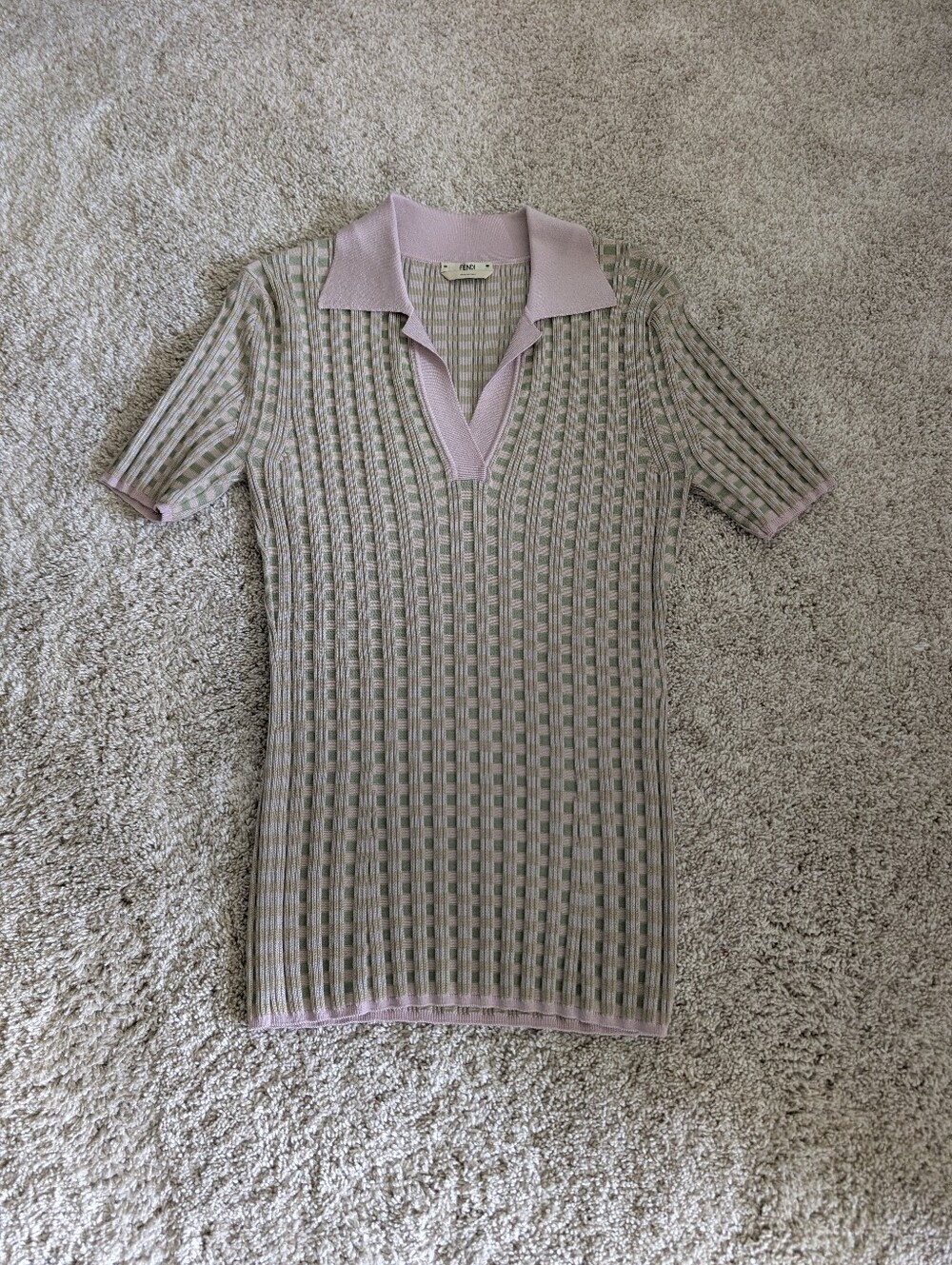Fendi Pink and Green Short Sleeve Polo Top - Size 6